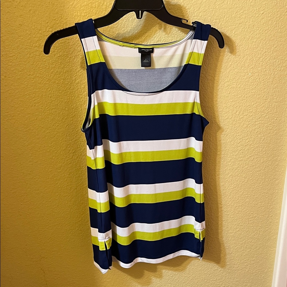 Ann Taylor Women's Tank Top - Navy, Lime, White Stripes